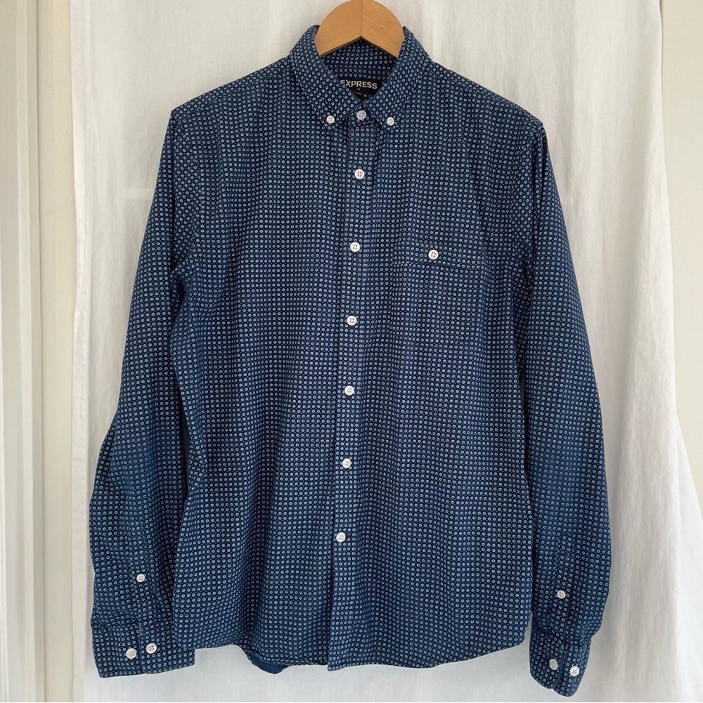 Express Men's Navy Floral Button-Down Shirt